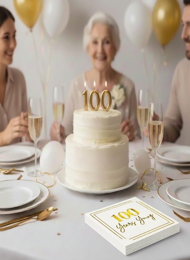 Cloverjoyed 100th Birthday Cocktail Napkins, Gold 100 Years Old Bday Party Decorations, "100 Years Young" Disposable Paper Napkin Decor for Women Men, Milestone Celebration, Fabulous Gift Ideas, 50 Pack - Image 2